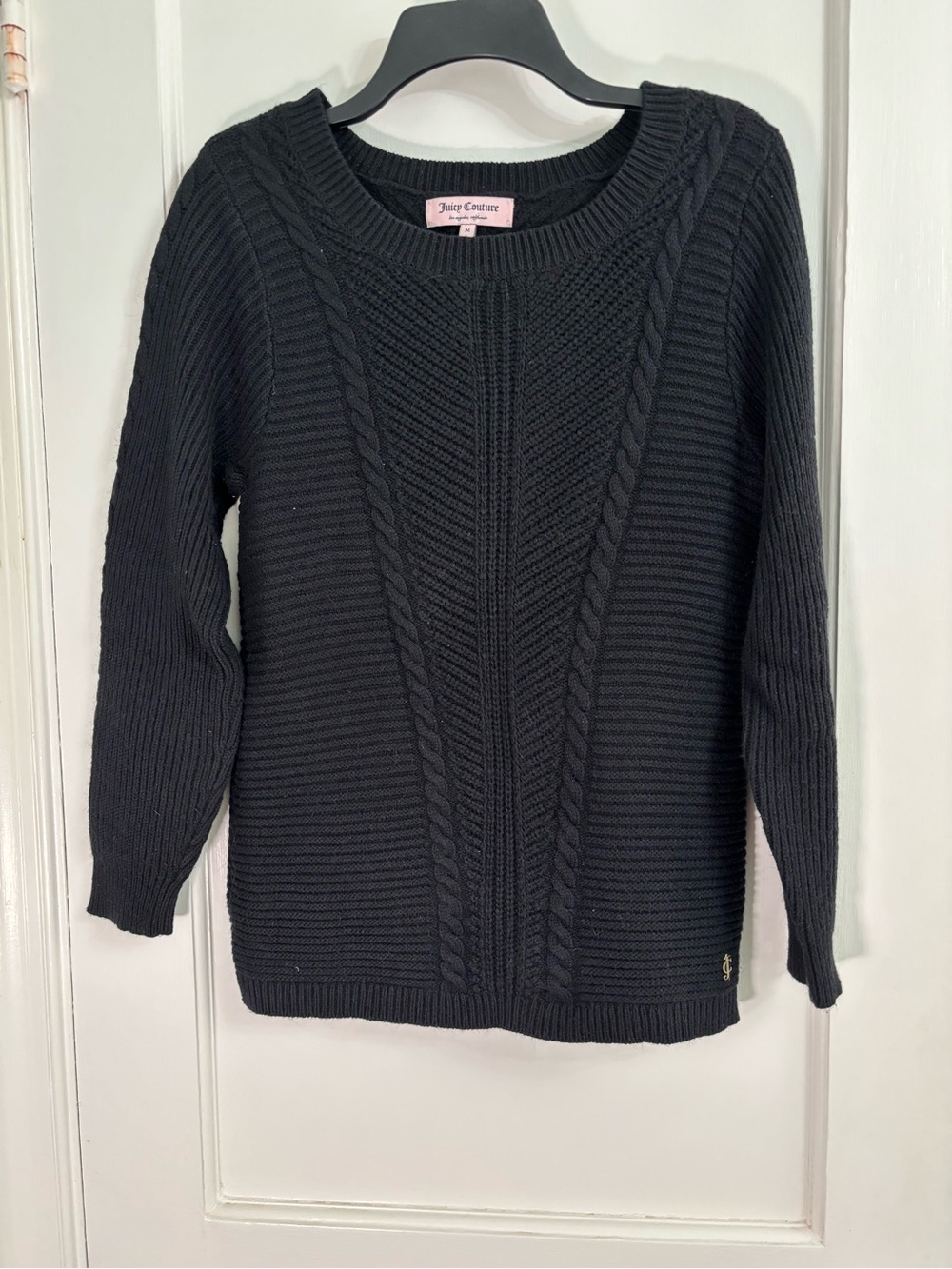 Juicy Couture Black Cable-Detail Crewneck Sweater